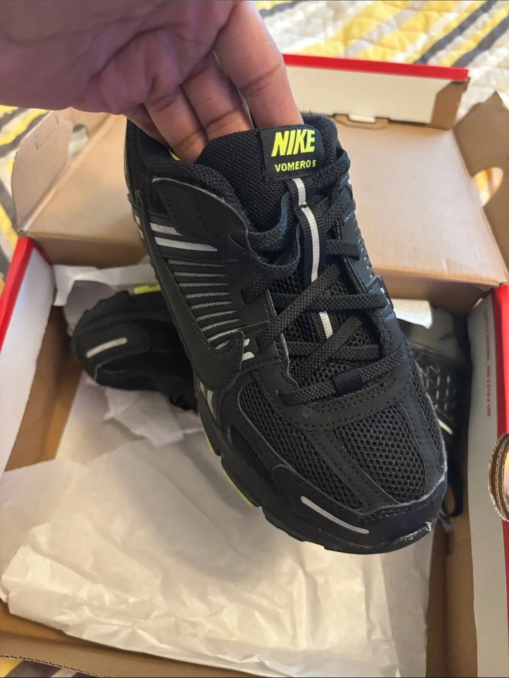 Nike kid’s Black and White Athletic Sneakers with Neon Yellow Accents